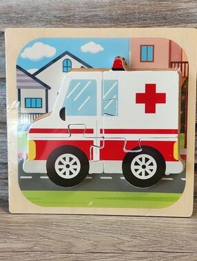 New Ambulance Wooden Puzzle Sealed Approximately 6 inch